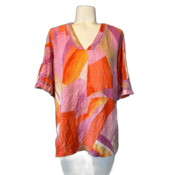 Chico's Multicolor Orange Pink Purple Abstract Blouse Top 3 16 XL - Picture 9 of 9